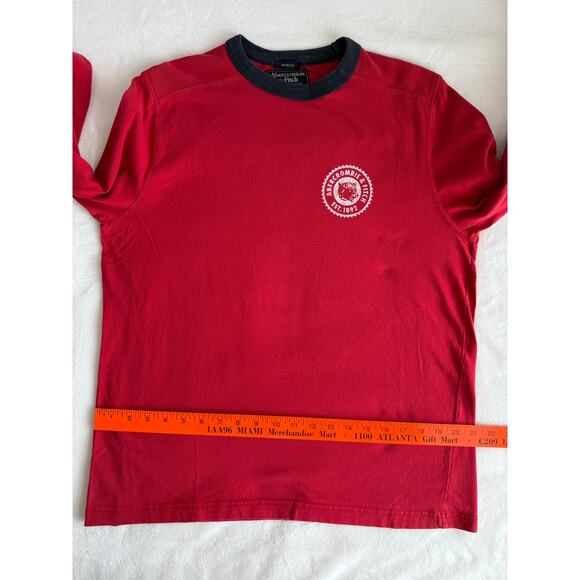 Vintage Abercrombie & Fitch Shirt Men's Medium‎ Red Blue Muscle Bear Trap Lounge - Picture 10 of 12